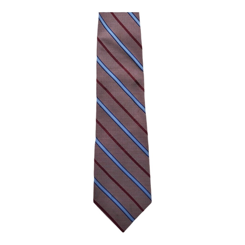 Bruno Rossi  Repp Stripe Pattern Red 100% Silk Necktie